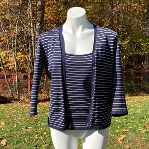 Lauren Ralph Lauren navy/white pinstripe cardigan with matching knit tank sz 10